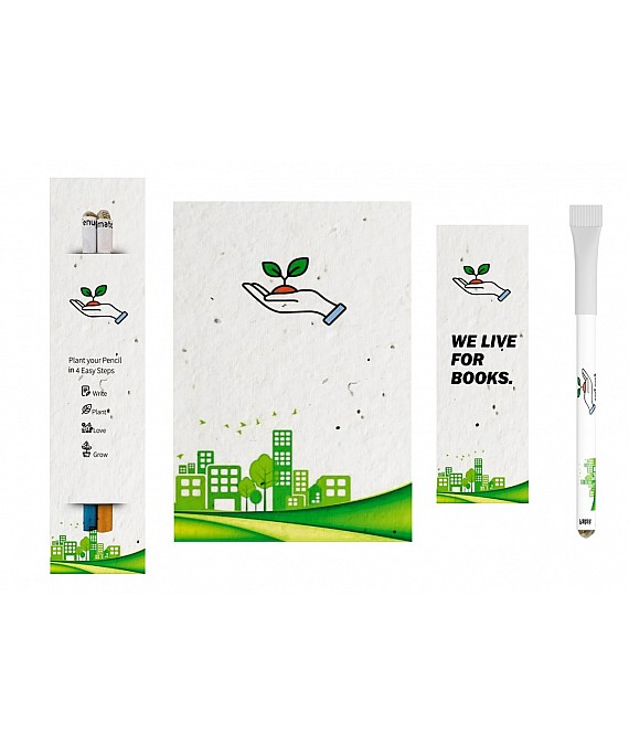 Ecosave Plantable Kit ( 1 Plantable Notebook I 2 Seed Pencil in Plantable Packing l 1 Plantable Bookmark l  1 Jute bag)